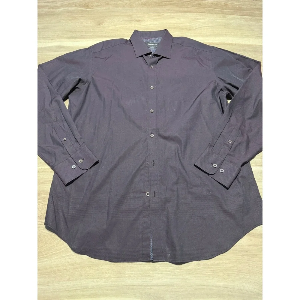 Bugatchi Button Down Shirt Mens XL Purple Classic Fit Long Sleeve Textured Forma